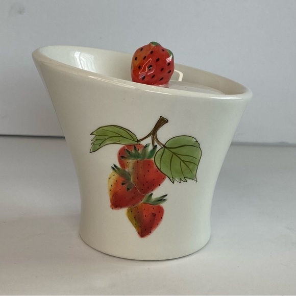 Vintage Strawberry Condiment Jelly Jam Jar With Lid Red Green And White - Picture 2 of 8